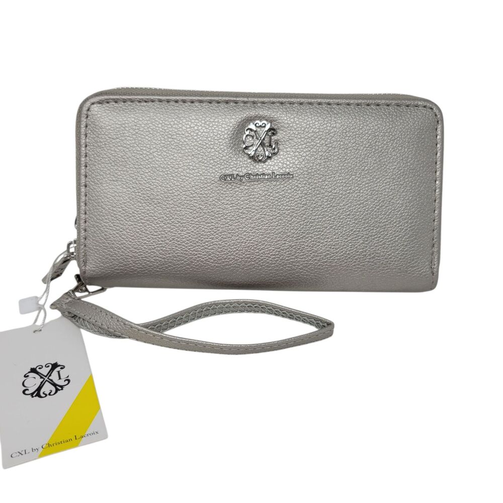 CXL by Christian Lacroix Wristlet Wallet Brandy Pebble Double Zipper Pewter NWT